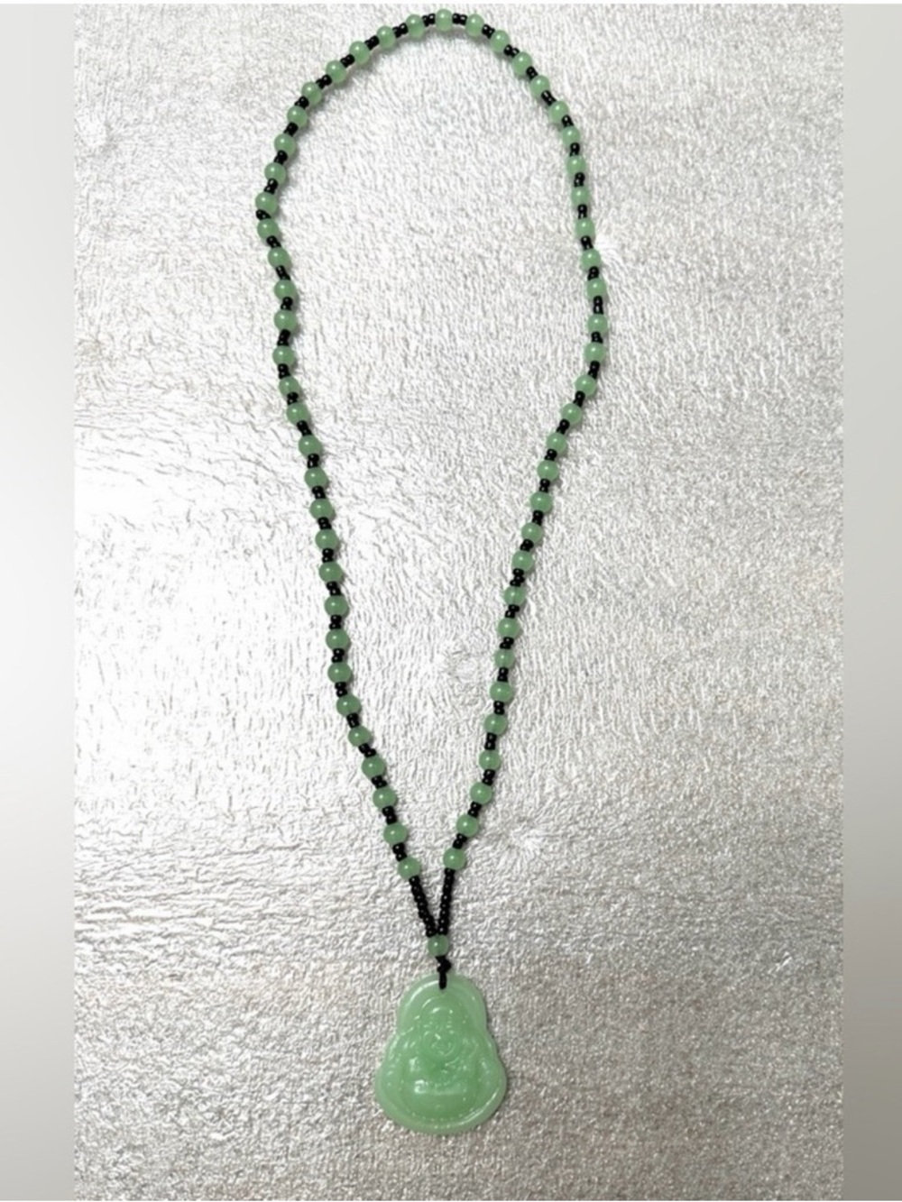 Green Beaded Necklace with Jade Buddha Pendant - Women Jewelry